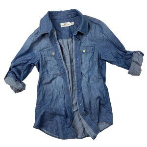 Vineyard Vines Denim Shirt Size 00 Womens Chambray Camp Button Up Down 2W0602